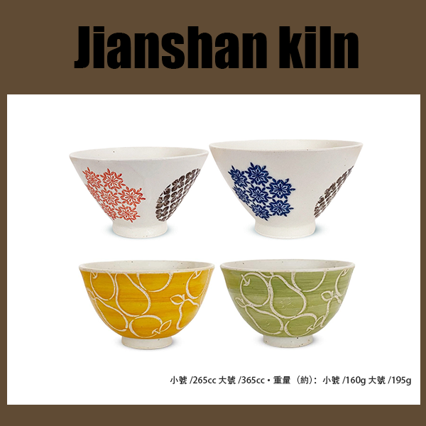 波佐見燒，日本製，諫山窯，一對茶碗，直徑11.5厘米和12.6厘米，圓形花卉圖案，大號和小號