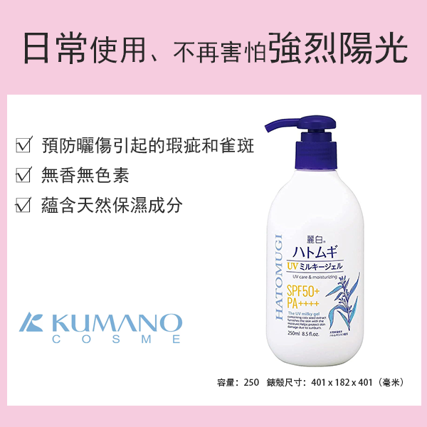 熊野油脂薏仁防曬乳液 SPF50+ PA++++ 泵壓式 250ml