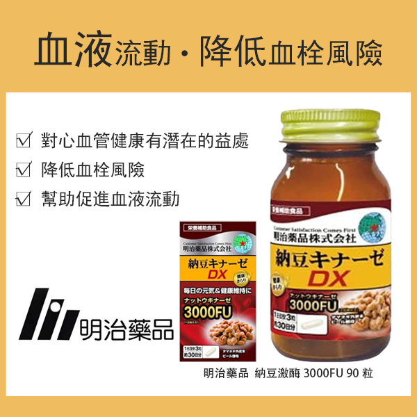 明治藥品 健康光采 納豆激酶 3000FU 90粒（30天份）／營養補充品